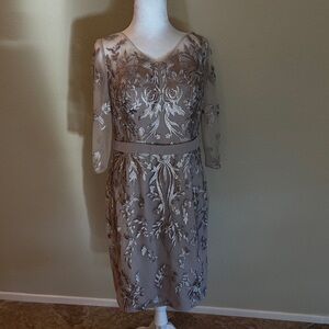 JJ’s House Embroidered Sheath Dress in Taupe